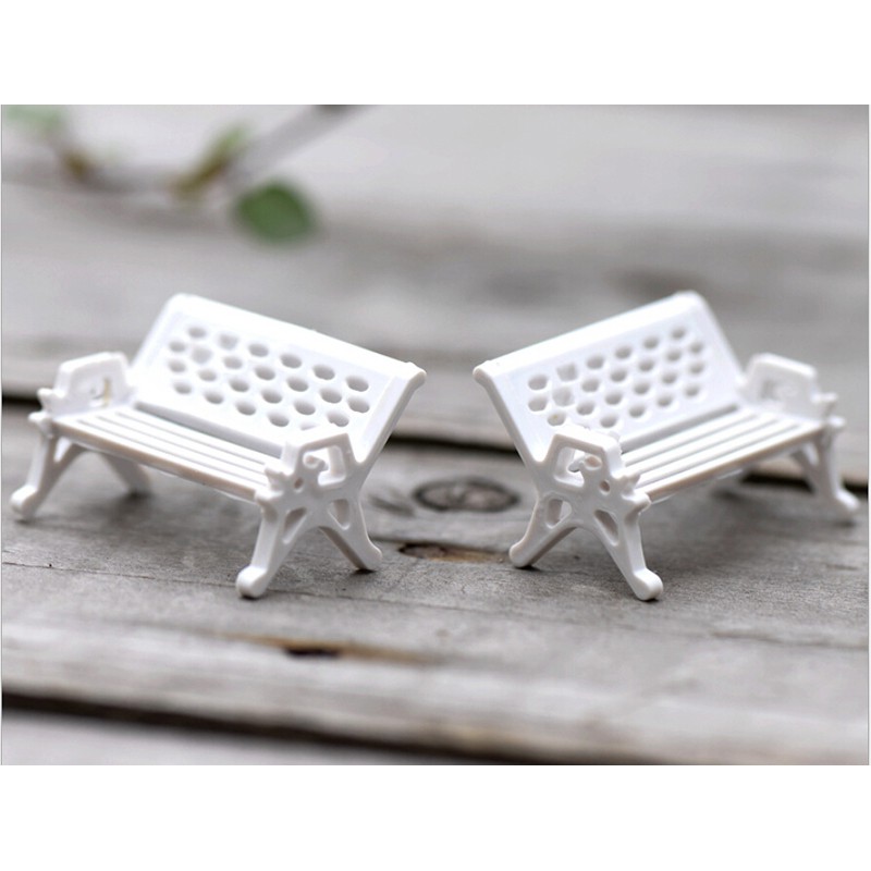 Set 1/ 5 ghế dài công viên màu trắng dành cho trang trí sân vườn nhà búp bê