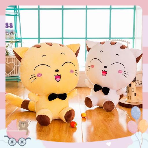 Mèo Bông Mishu, Thú Nhồi Bông Size To Hai Màu Trắng Vàng Đủ Kích Cỡ