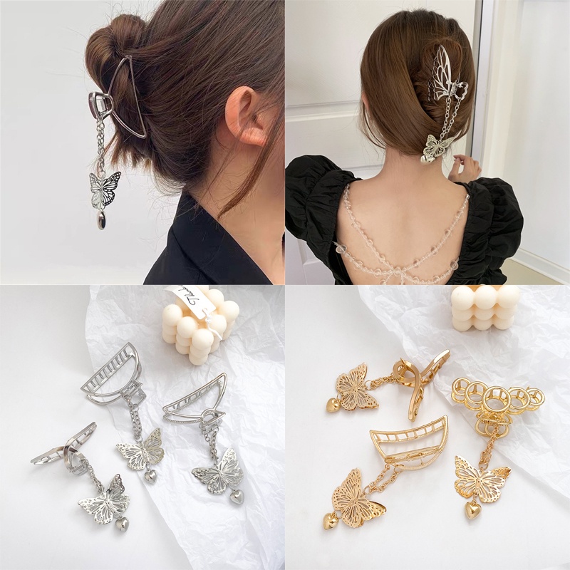 Kẹp Tóc Kim Loại Mặt Hình Bướm Ba Chiều Cá Tính Dễ Phối Đồ
