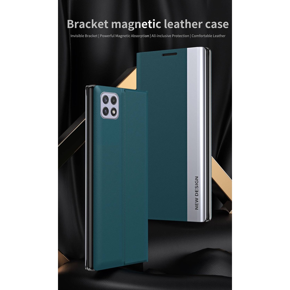 Bao da điện thoại PU nắp gập từ tính phối màu tương phản thời trang cho Samsung Galaxy A42 A32 5g A22 4g A12