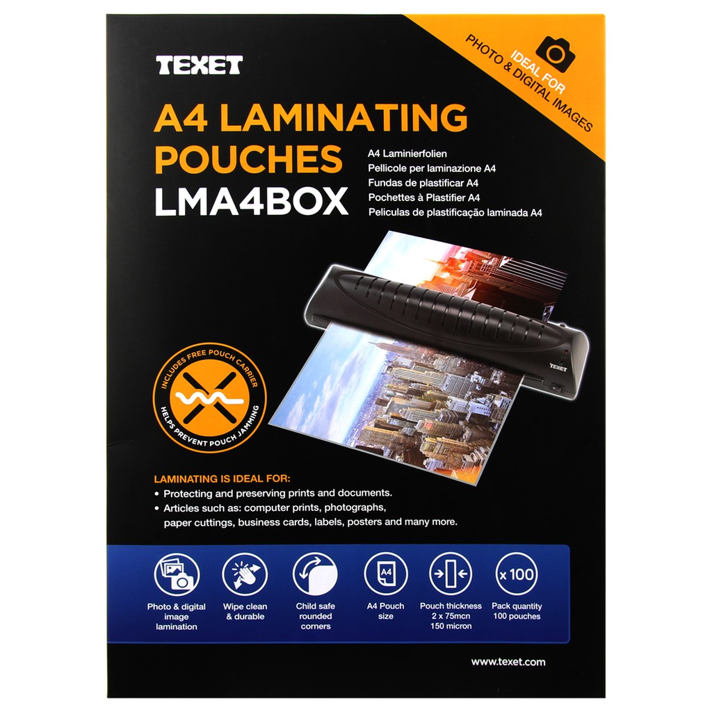 Hộp 100 tờ Màng ép Plastic khổ A4 Pack Texet LMA4BOX75 (trắng)