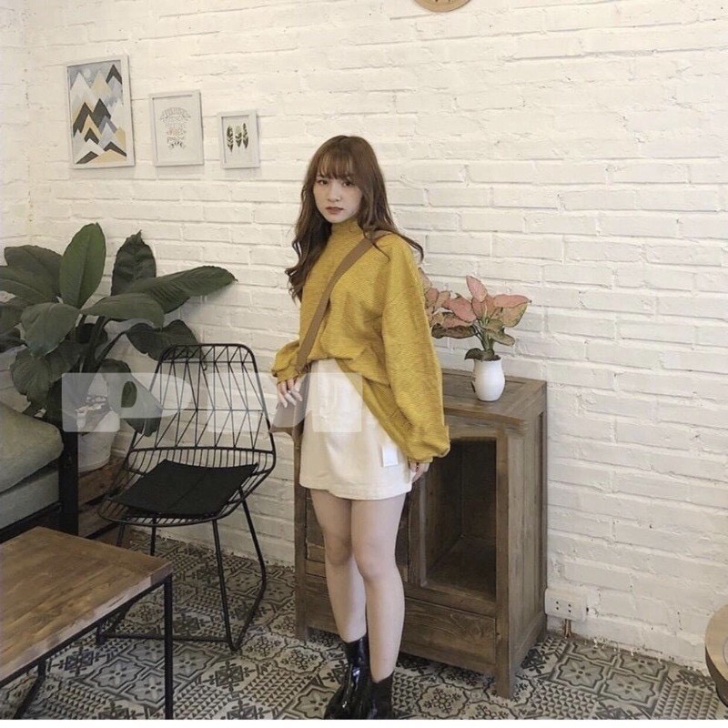 [HÀNG CAO CẤP]  Áo nỉ kẻ cổ cao dáng dài thu đông 🍁Áo len nỉ kẻ cổ 3 phân tay bồng sẵn 5 màu | BigBuy360 - bigbuy360.vn