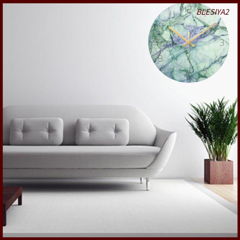 [BLESIYA2]12 in Modern Silent Quartz Wall Clock Non-ticking Glass Marbling Blue White