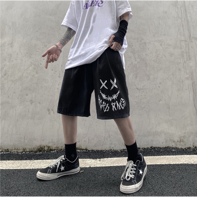 From rộng lụa quần ngắn nam  phong cách Hàn Quốc quần thun ngắn tiếng Nhật thời trang quần jogger nam đen  quần ngắn nam