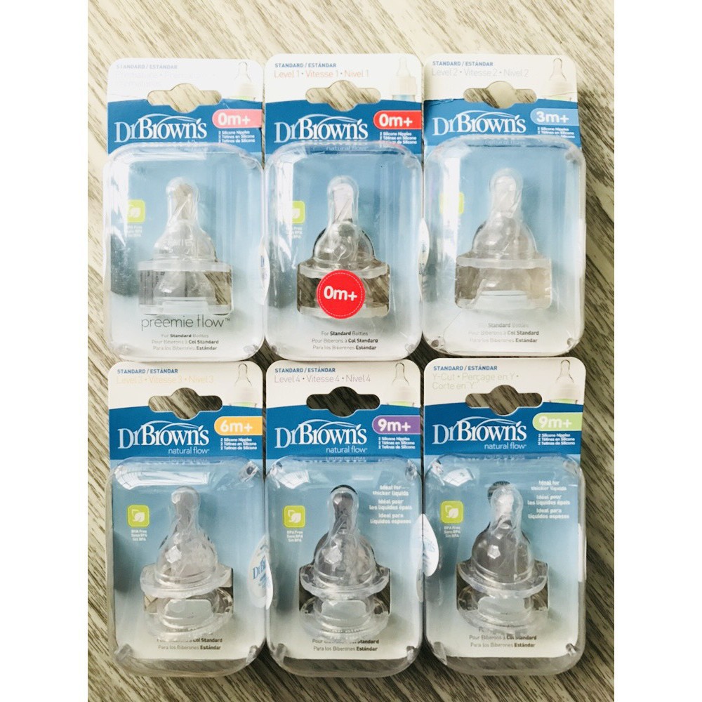 Set 2 Núm Ty Dr.Brown's Cho Bình Sữa Cổ Thường sô1, 2,3,4 , y cut