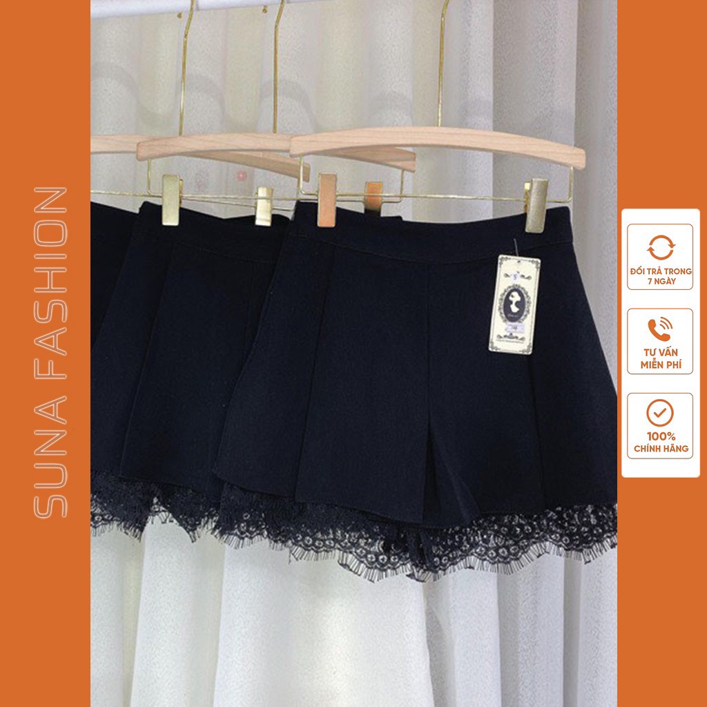 Chân váy ngắn lưng cao phối ren, Chân váy nữ viền ren chất tuyết mưa SUNA FASHION CV015