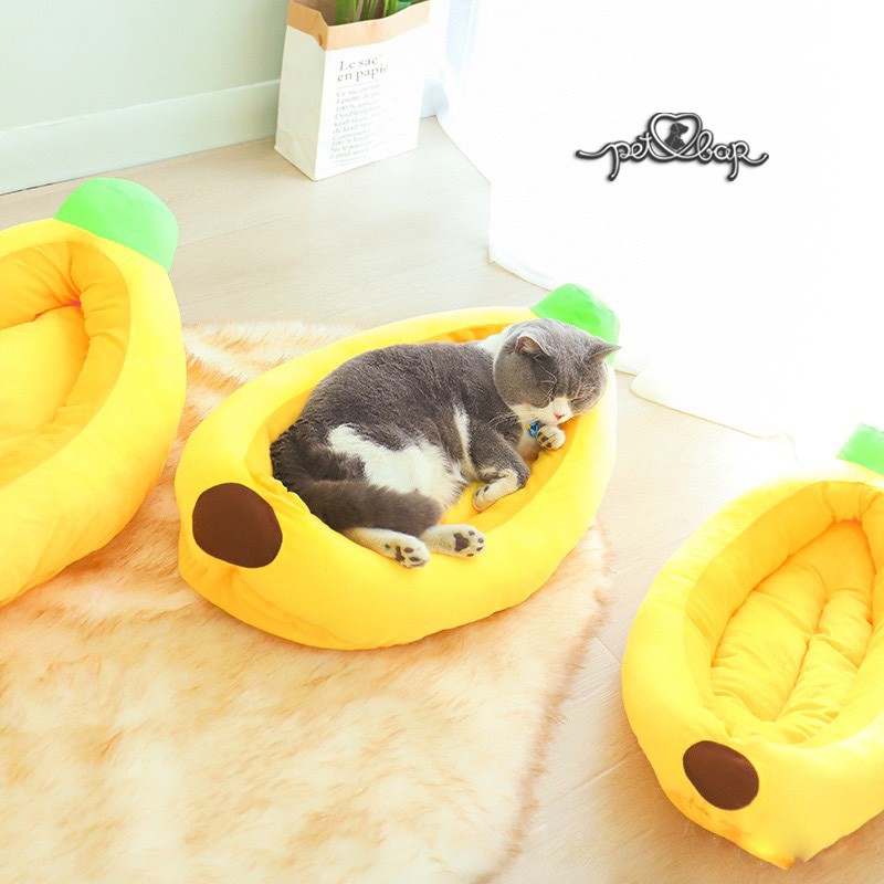 Đệm cho thú cưng hình trái chuối dễ thương - Ổ nằm cho chó mèo vải nhung mềm mịn, màu sắc tươi sáng