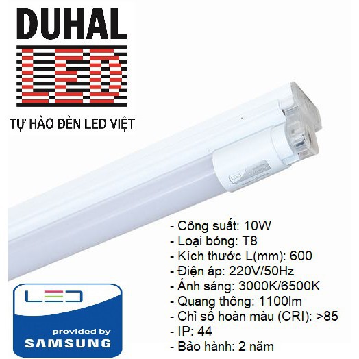 Bộ đèn LED tuýp 0,6m 10W DUHAL ( sáng trắng 6500K)