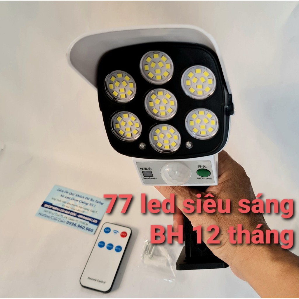 RẺ VÔ ĐỊCH - Đèn Năng Lượng Mặt Trời 2 Trong 1 Chống Thấm Nước 77 Led  Gắn Tường Giả Camera An Ninh Bảo Hành 12 Tháng