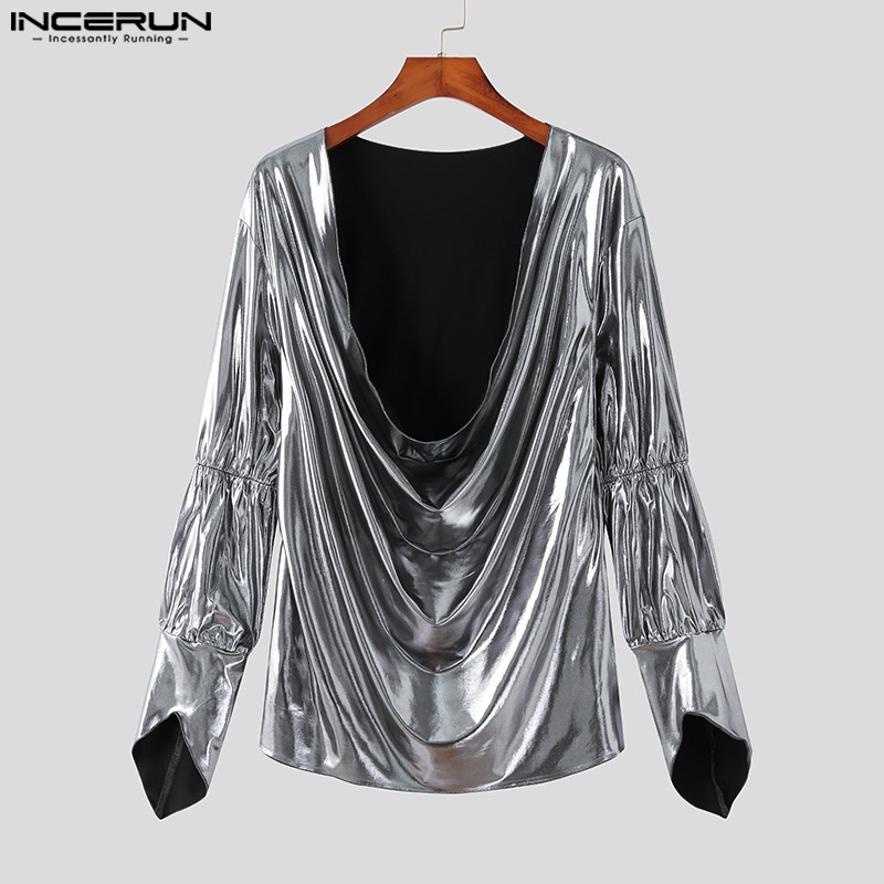 Áo INCERUN dài tay cổ chữ V lấp lánh cá tính cho nam