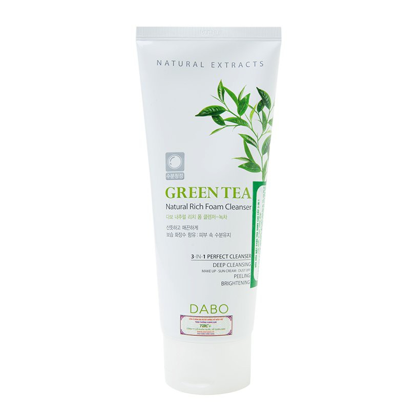 Sữa rửa mặt ngừa mụn sạch nhờn Green Tea Nature Dabo Hàn quốc 180ml/Hộp Và 1 gói tẩy da chết Beauskin Apple 3ml/gói