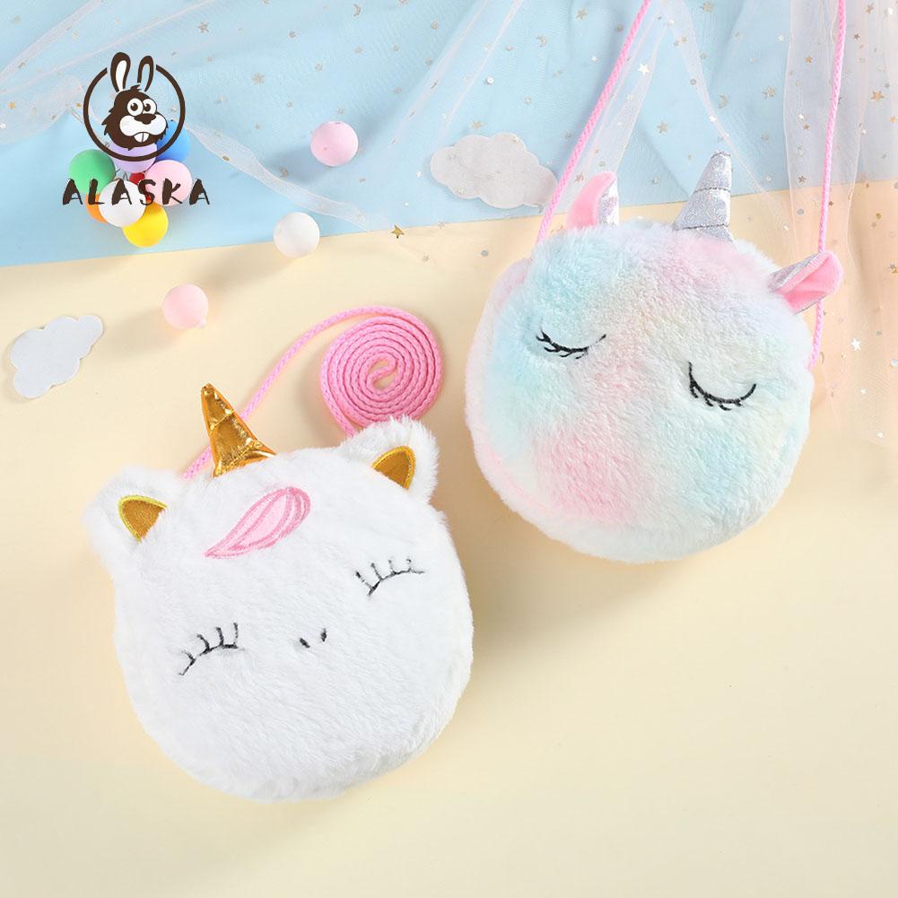 Túi Đeo Chéo Nhồi Bông Hình Kì Lân Hoạt Hình Có Khóa Kéo Mini Cho Bé Gái [22-6]
