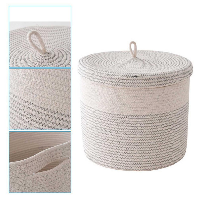Giỏ Đựng Đồ Giặt / Đồ Chơi Bằng Dây Cotton Bện Có Nắp Đậy Sắp Xếp Gọn Gàng