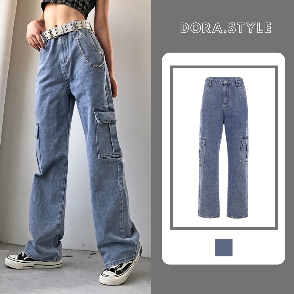 Quần Jean Suông Túi Hộp Siêu Chất Phong Cách Dora Style