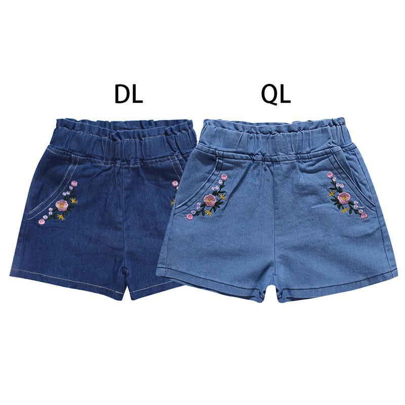 Quần short jeans thêu hoa dễ thương cho bé gái