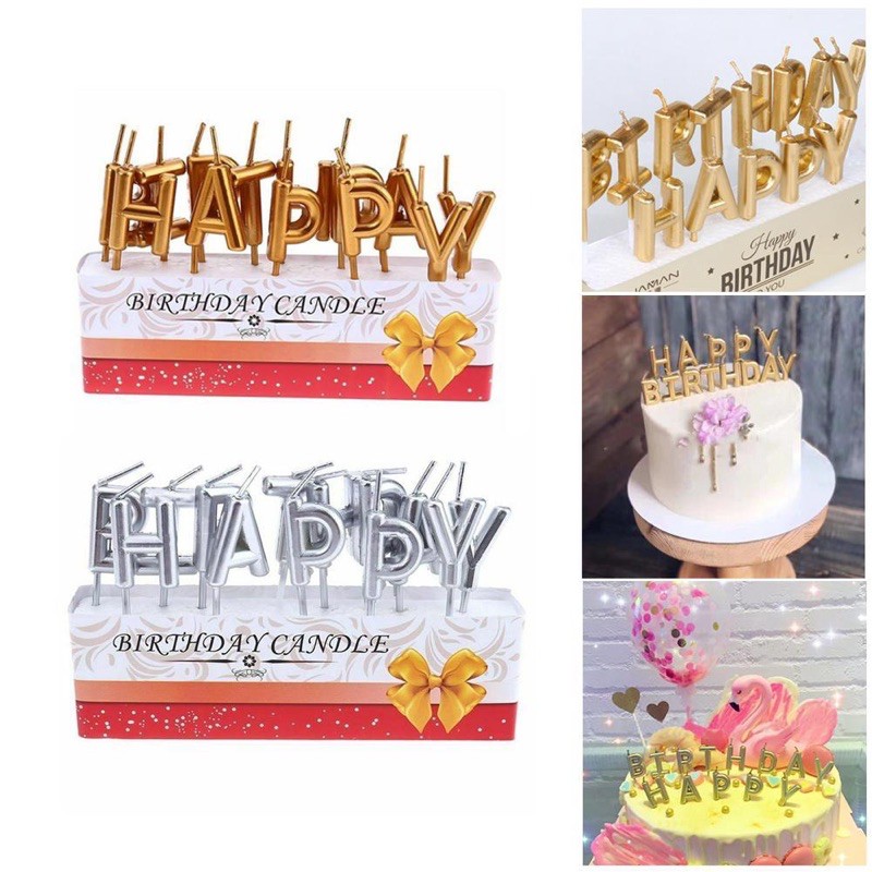 Combo 10 vỉ Nến Nhũ HappyBirthday trang trí bánh kem,trang trí bánh sinh nhật