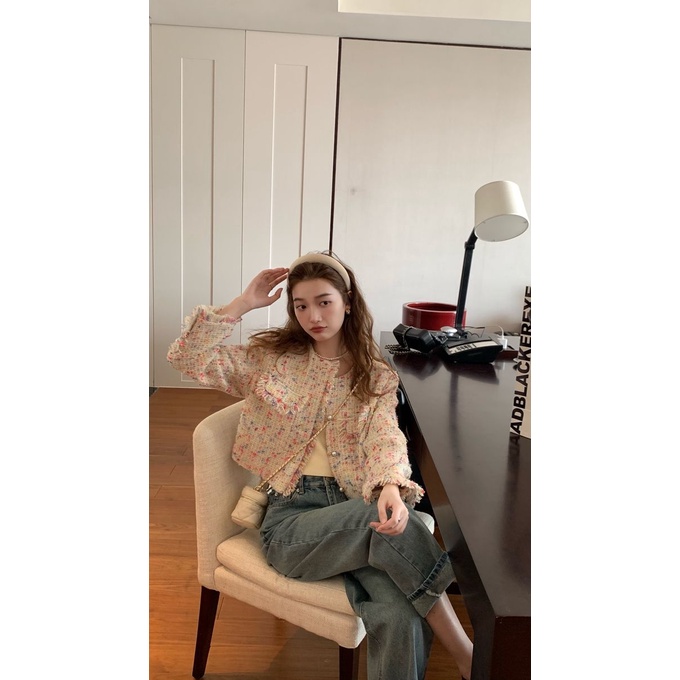 Aó dạ nữ dạ tweed dáng ngắn màu đẹp dễ kết hợp