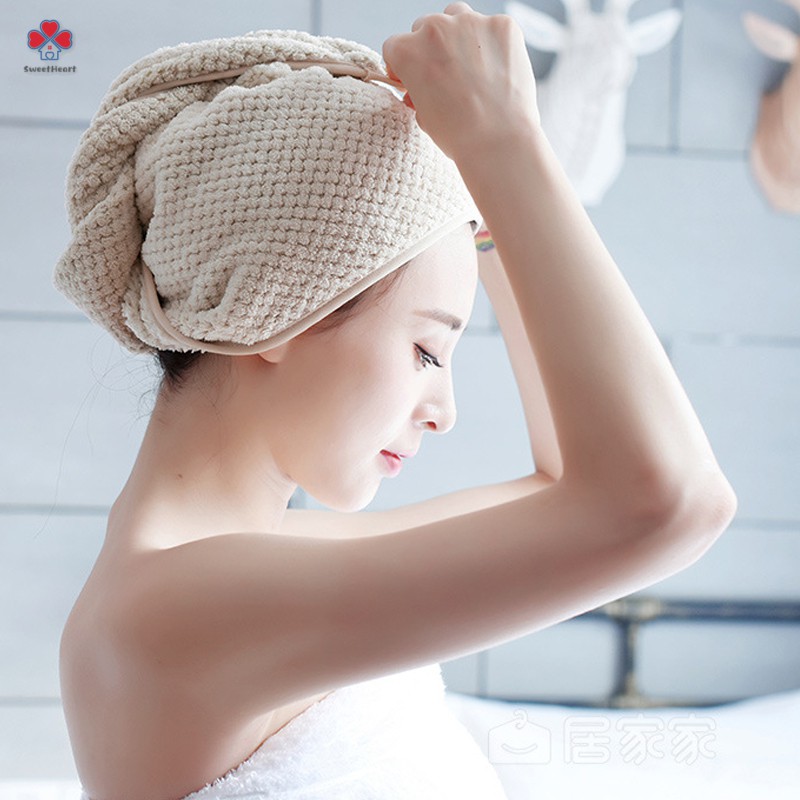 Khăn quấn đầu lau khô tóc nhanh chóng bằng microfiber có nút cài tiện lợi | BigBuy360 - bigbuy360.vn