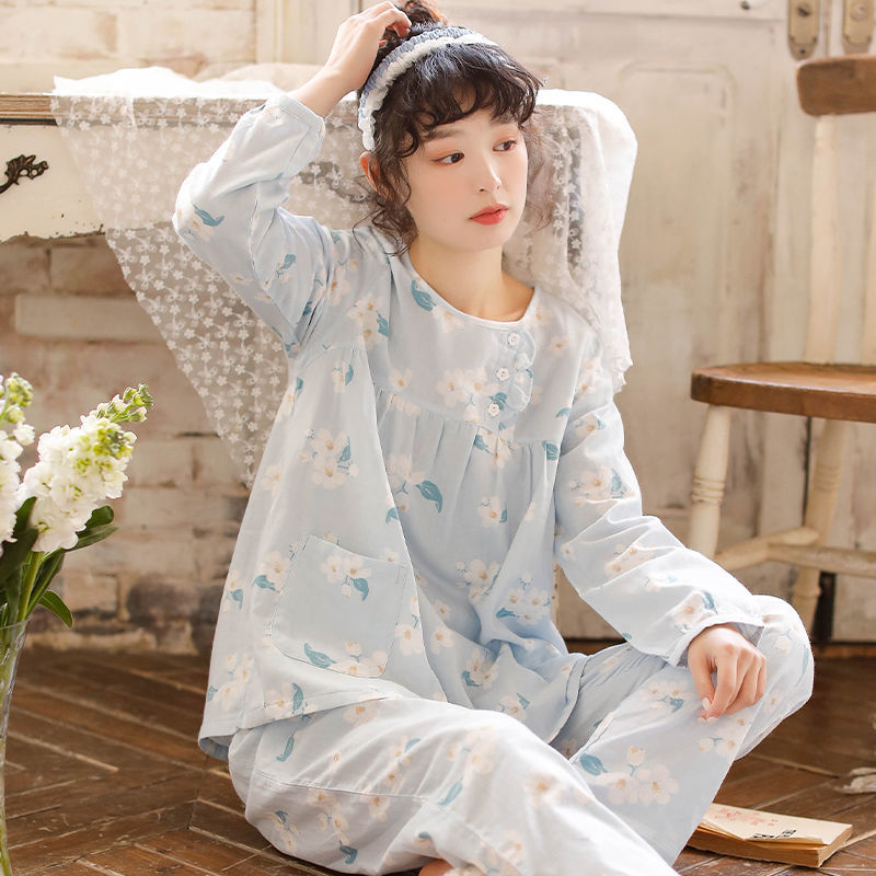 Bộ Đồ Pajamas Cotton Dài Tay Phong Cách Nhật Bản 2021 Cho Nữ