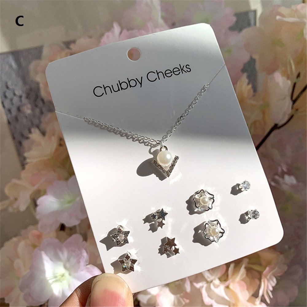 Bộ Vòng cổ + Bông Tai Thời Trang Hình Hoa Tuyết + Nơ Phong Cách Hàn Quốc