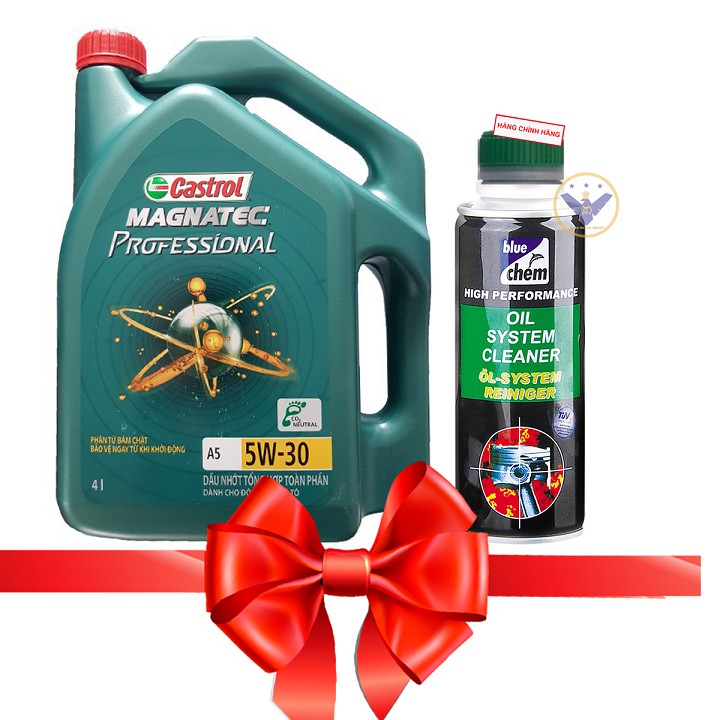 COMBO Dầu nhớt xe ô cao cấp Castrol Magnatec Professional 5W-30 Can 4L + Súc rửa động cơ Bluechem 250ml