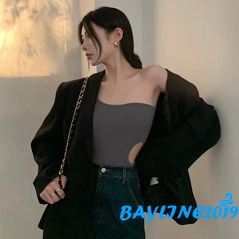 Áo tank top không tay màu trơn thiết kế khoét rỗng 4 màu sắc thời trang mùa hè cho nữ