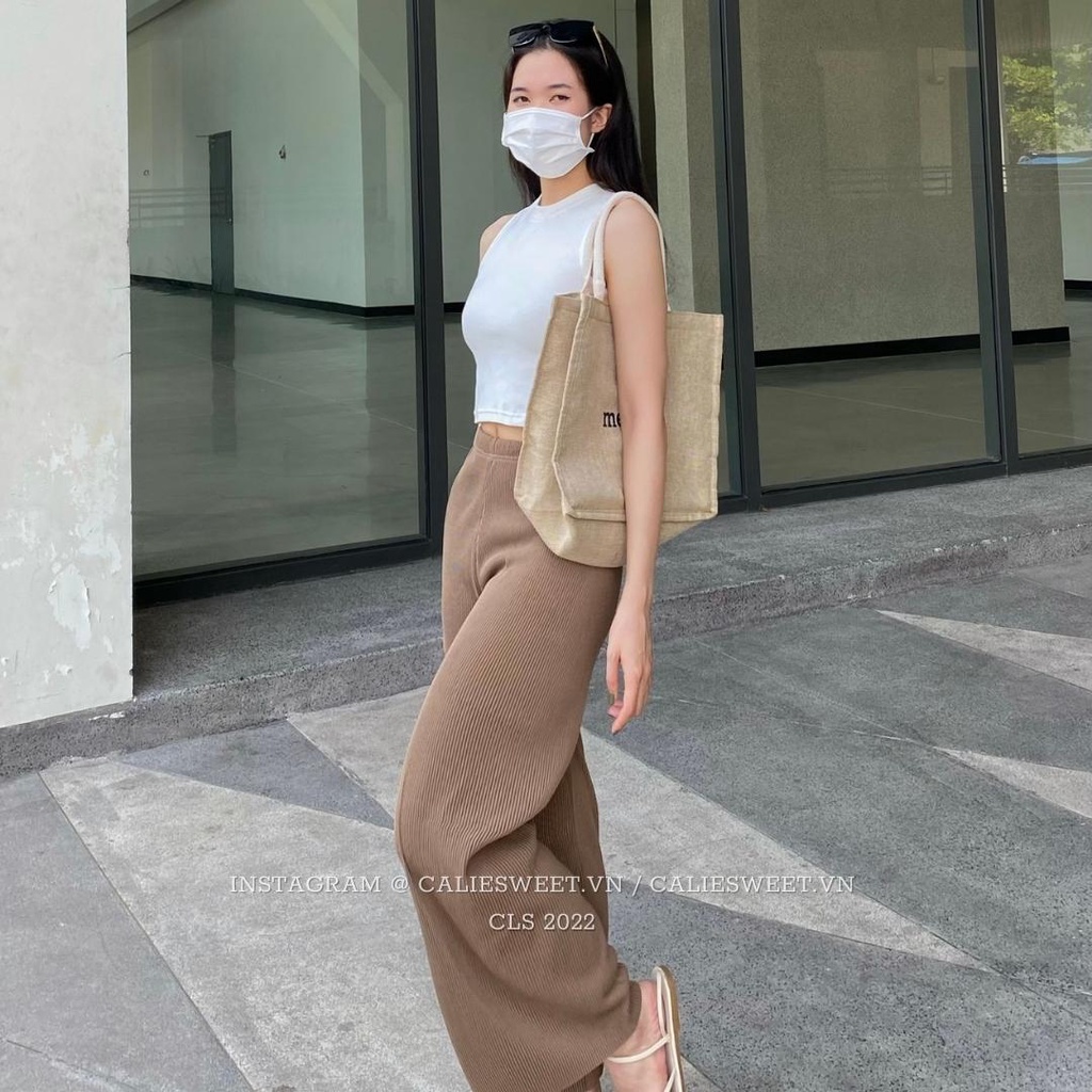 Quần thun tăm dáng xuông Caliesweet quần ống xuông chất thun co dãn