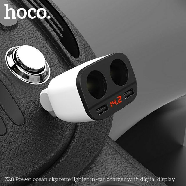 Bộ Chia Tẩu Sạc oto 2 Cổng USB Hoco Z28 - Củ Sạc Điện Thoại Trên Xe Hơi - Hàng Chính Hãng
