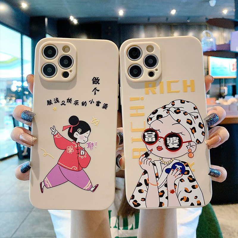 Ốp lưng iphone Rich Girl bảo vệ camera cạnh vuông dành cho ip 6 đến 13promax e77
