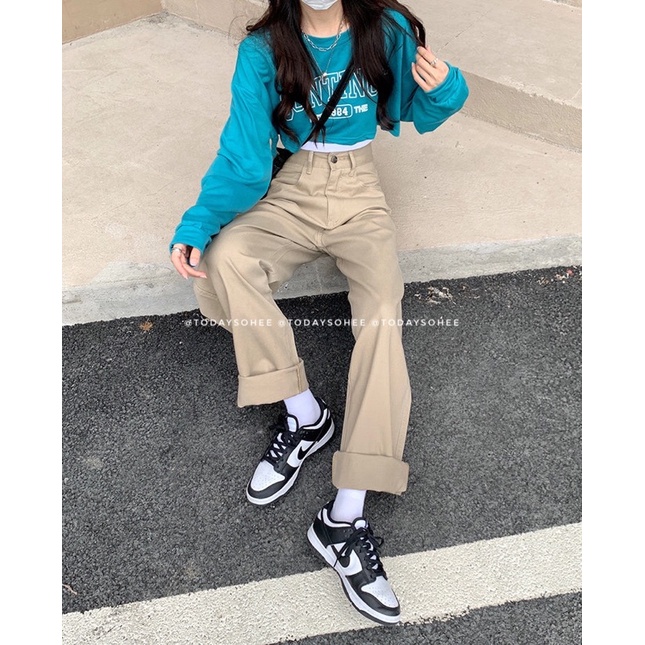 Quần jeans suông màu kaki