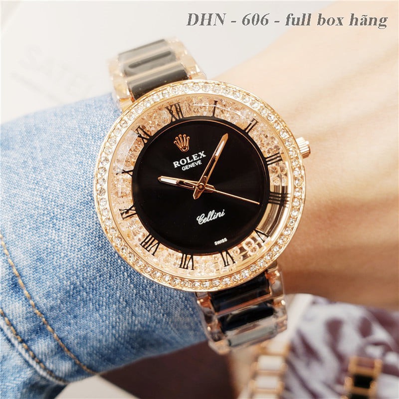 Đồng hồ nữ Rolex cao cấp mặt tròn dây kim loại gắn đá DHN606 Shop404