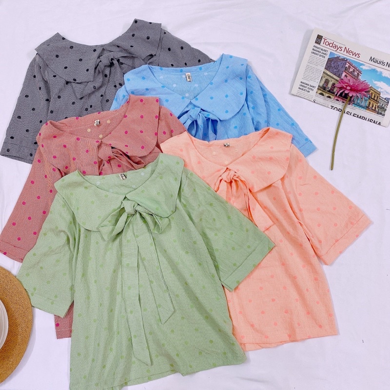 Áo Nữ Tay Ngắn Cổ Sen Cột Nơ Chất Mát - Jancaroshop