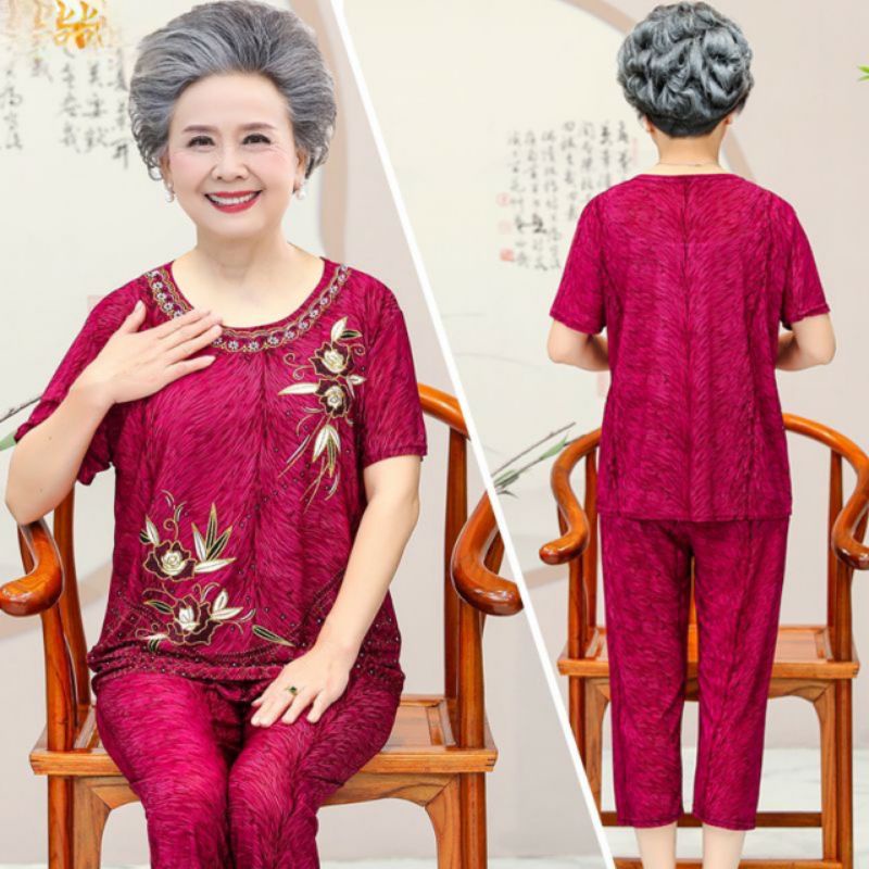 Bộ mặc nhà cho người già, quần áo phụ nữ trung niên chất vải thun siêu mát
