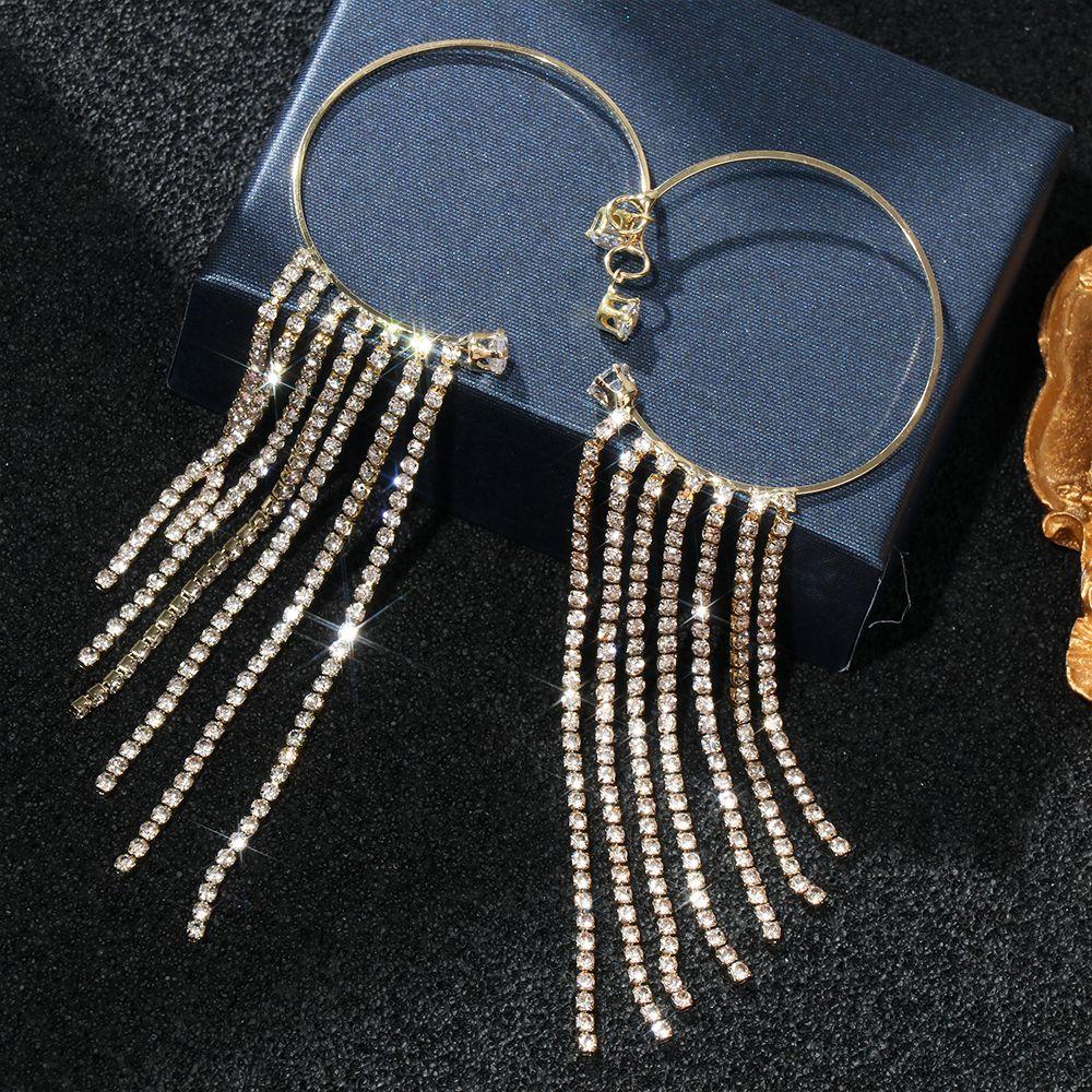 SUMU Hoa Tai Dáng Dài Đính Đá Phối Tua Rua Thời Trang