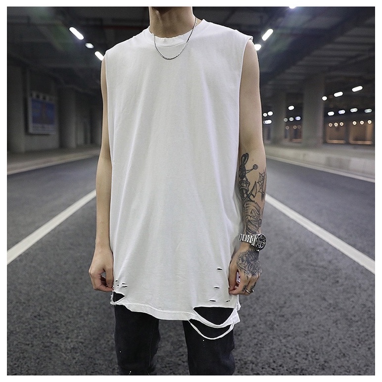 Áo tanktop layer rách xẻ tà có line sau lưng Brokeboiz vibe Raucohouse, ulzzang bảng size phía sau