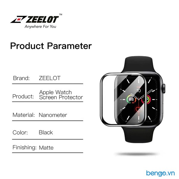 Dán Cường Lực Apple Watch Zeelot Nanometer Clear Full Keo/Full Keo Chống Vân Tay