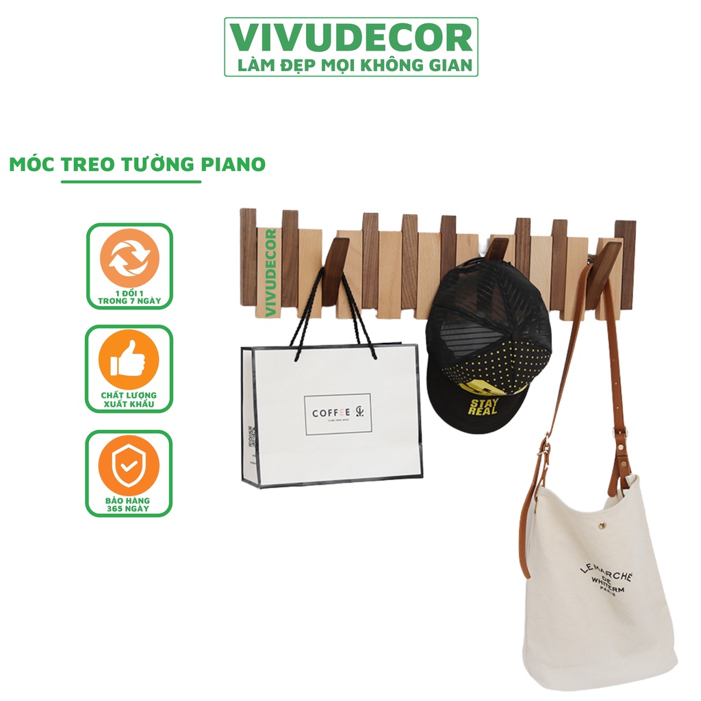 Móc treo tường Vivudecor Piano vừa dán vừa khoan - Móc treo quần áo vừa trang trí vừa móc treo đồ rất tiện ích.