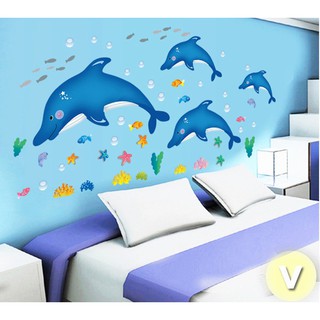Decal dán tường Cá heo xanh