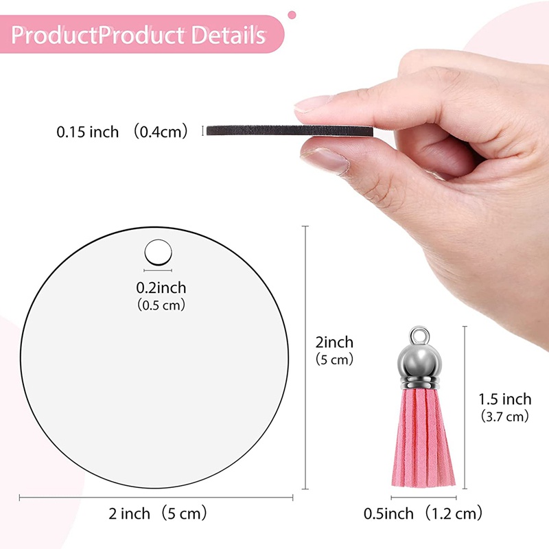 Bộ 50 Móc Khóa Trơn Màu Với Mặt Dây Chuyền Truyền Nhiệt 2inch