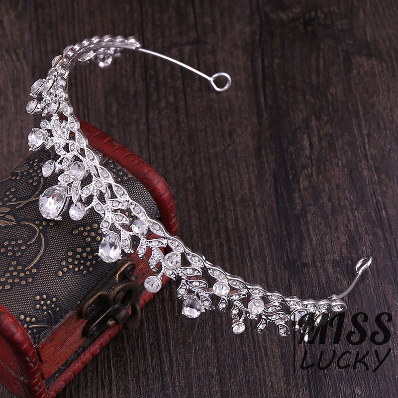 ❤HHN-VN New Fashion Simple Bride Small Crown Luxury Leaf Shape Rhinestone Shiny Crystal for Bride We
