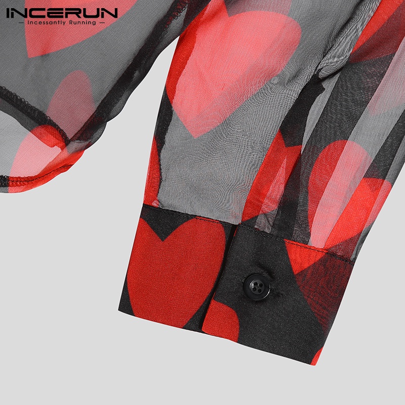 Áo sơ mi INCERUN dài tay hình trái tim nhìn xuyên qua quyến rũ nam tính