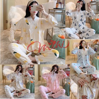 Đồ bộ bầu mặc nhà cotton KIMONO - Bộ bà bầu và sau sinh cho con bú ti