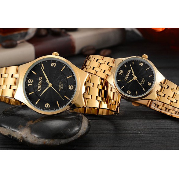 Đồng hồ đôi Chenxi Chenxi Mạ Vàng Siêu Mỏng Chống Thấm Nước Kiểu Cổ Điển Đơn Giản Thời Trang Cho Nam Và Nữ 055a