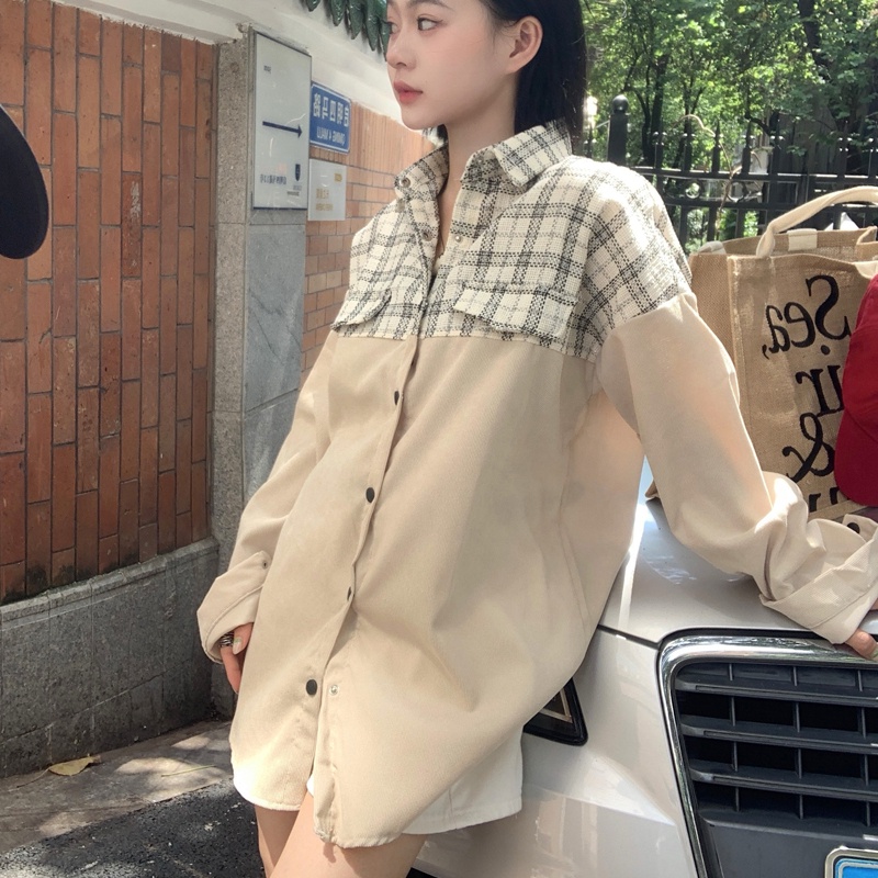 Áo sơ mi nữ SUXI dài tay cổ bẻ caro thời trang Hàn Quốc