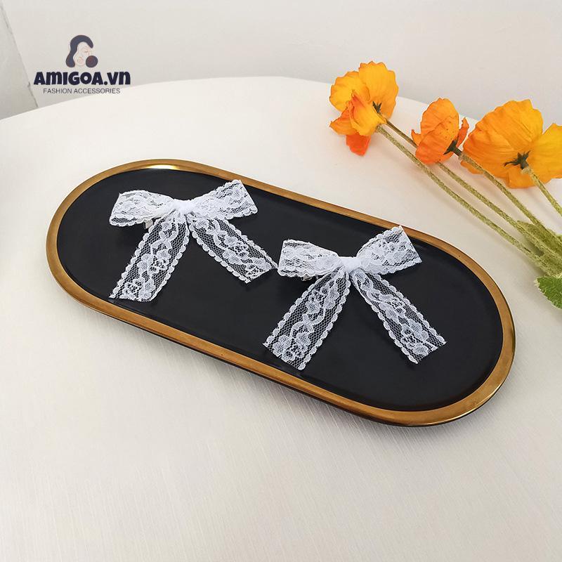 ✨✨Kẹp tóc thắt nơ bằng vải ren màu trắng đơn giản dễ thương dành cho nữ