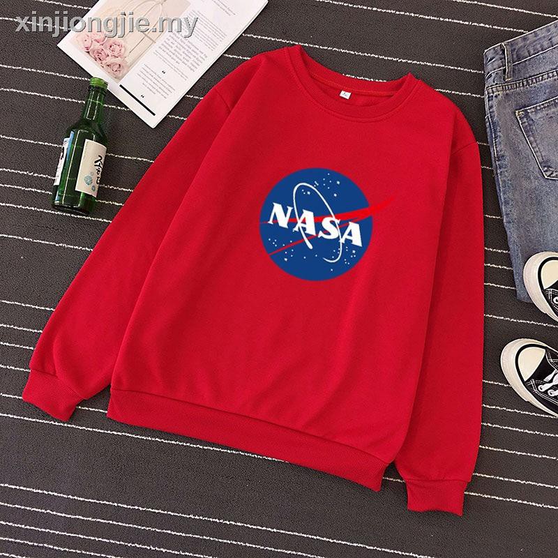 Áo Thun Cotton Tay Dài Dáng Rộng In Họa Tiết Nasa Phong Cách Harajuku Cho Nam Và Nữ