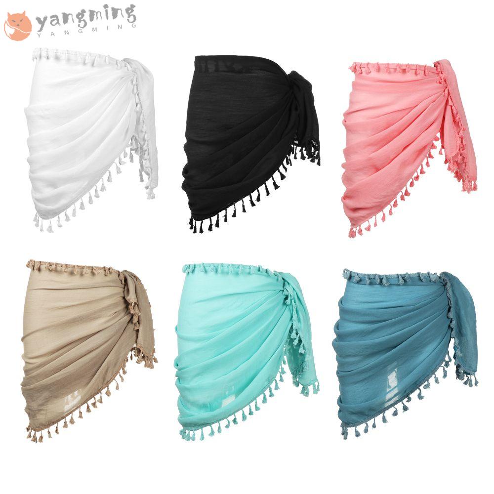 Yangming Áo Khoác Ngoài Bãi Biển Sarong Che Phủ Váy Quấn Ngắn Sarong Tua Rua