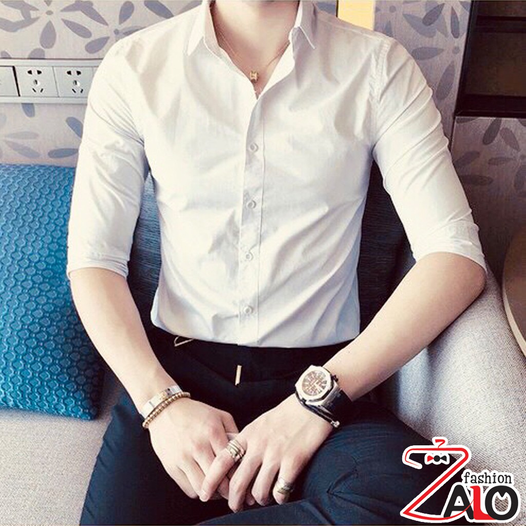 Áo sơ mi Basic nam nữ Zalofa dài tay cổ bẻ Trắng Đen vải lụa thái co giãn thấm mồ hôi tốt | BigBuy360 - bigbuy360.vn