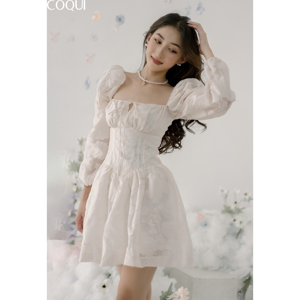 COQUI Đầm xoè trắng công chúa tay phồng thiết kế thêu hoa dự tiệc Lucy Dress | BigBuy360 - bigbuy360.vn
