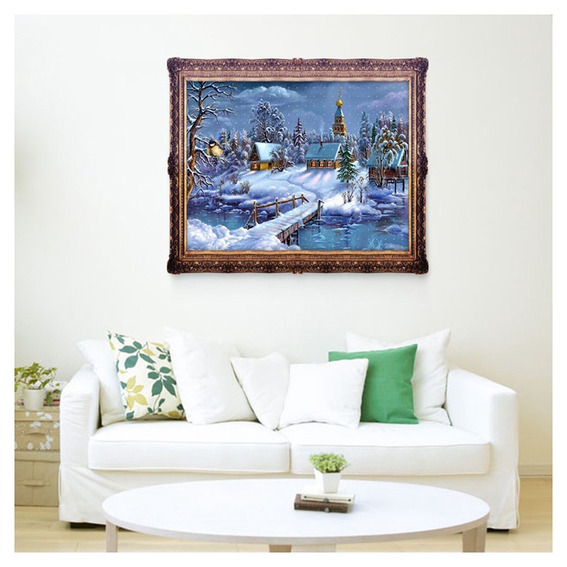 Christmas Night 5D Diamond Painting Embroidery DIY Cross Stitch Kit Home Wall Decor (Christmas Snow-covered Landscape)